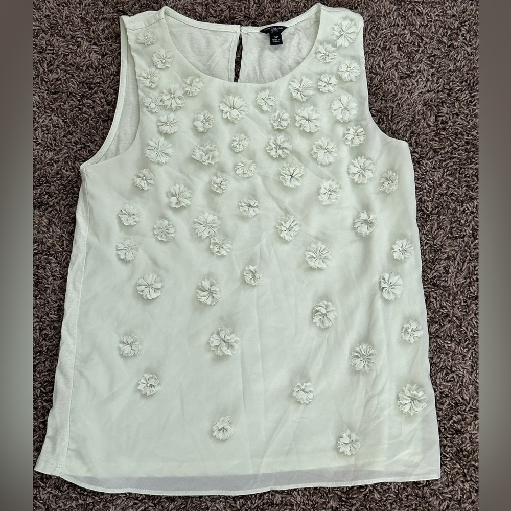 Anne Taylor petite green floral blouse size small